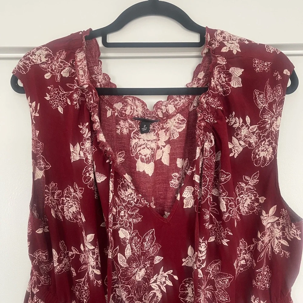 Torrid Burgundy Floral Maxi Dress Sleeveless Tie Neck Size 2 - Picture 6 of 10